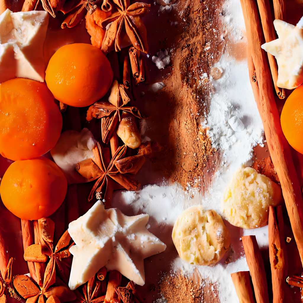 Top down view of delicious christmassy ingredients laid out on a table