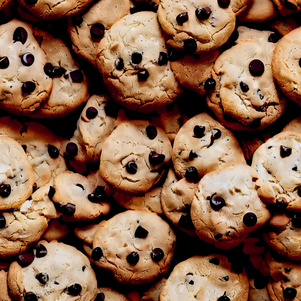 A close up picture of a pile of Chocolate Chip Cookies.